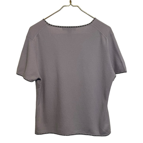 Saks Fifth Avenue Light Blue Gray Trim 100% Cashmere Sweater Crew Neck XL - Picture 4 of 7